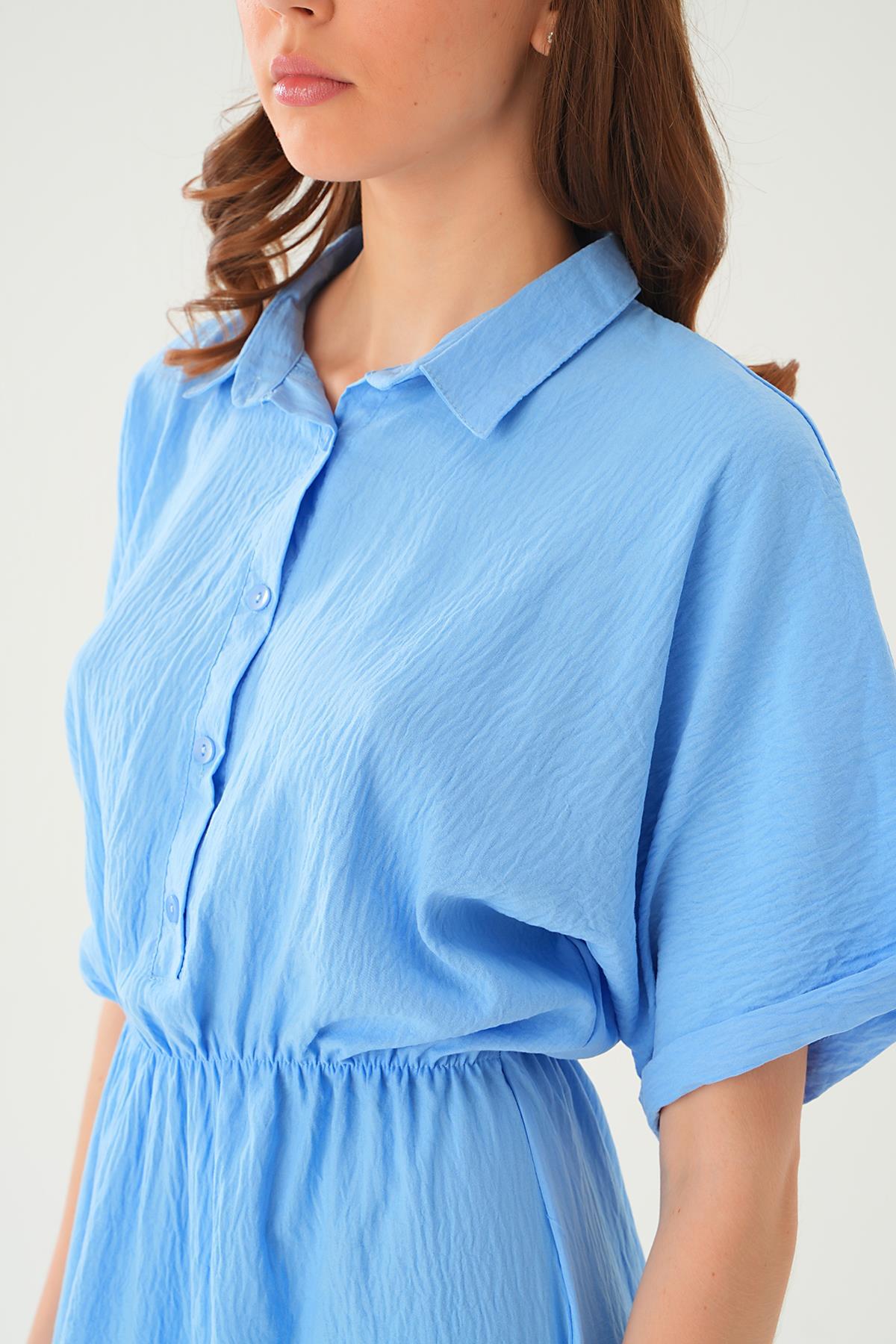 Bebe Mavi Gömlek Yaka Elbise 8663 - 5