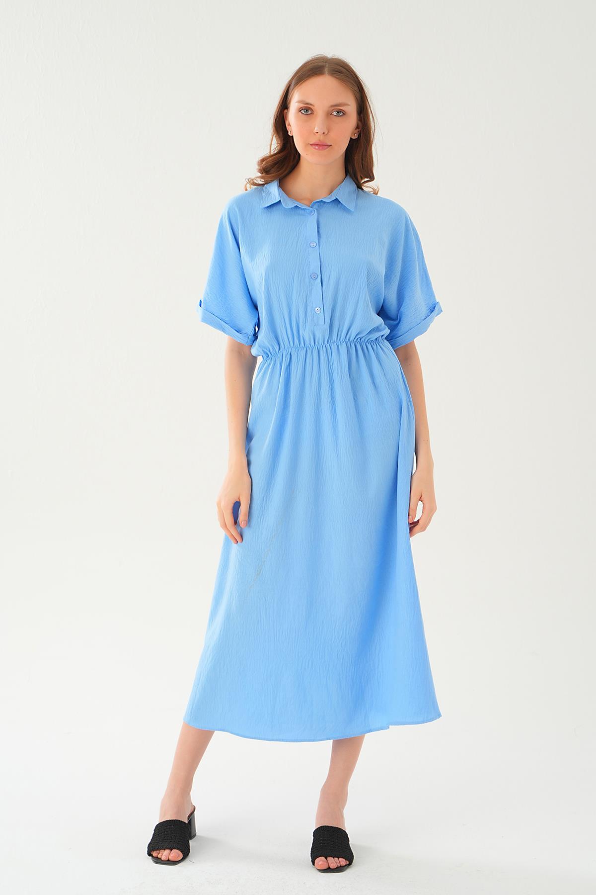 Bebe Mavi Gömlek Yaka Elbise 8663 - 6