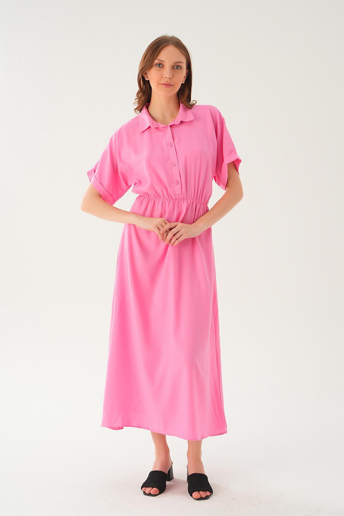 Pembe Gömlek Yaka Elbise 8663 - 1