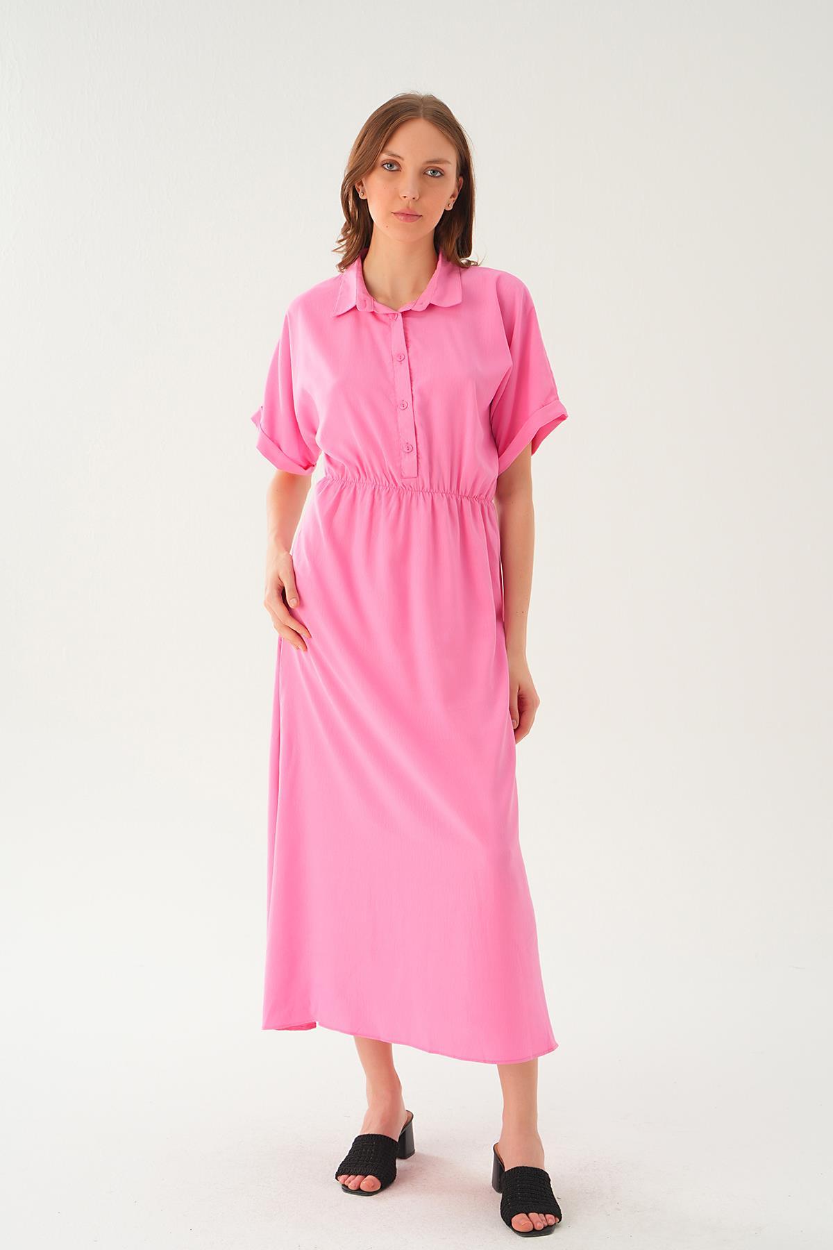 Pembe Gömlek Yaka Elbise 8663 - 2