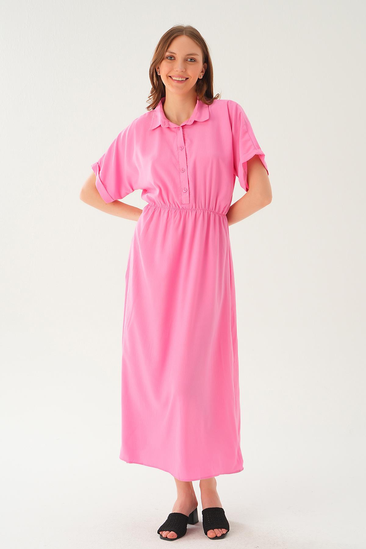Pembe Gömlek Yaka Elbise 8663 - 3