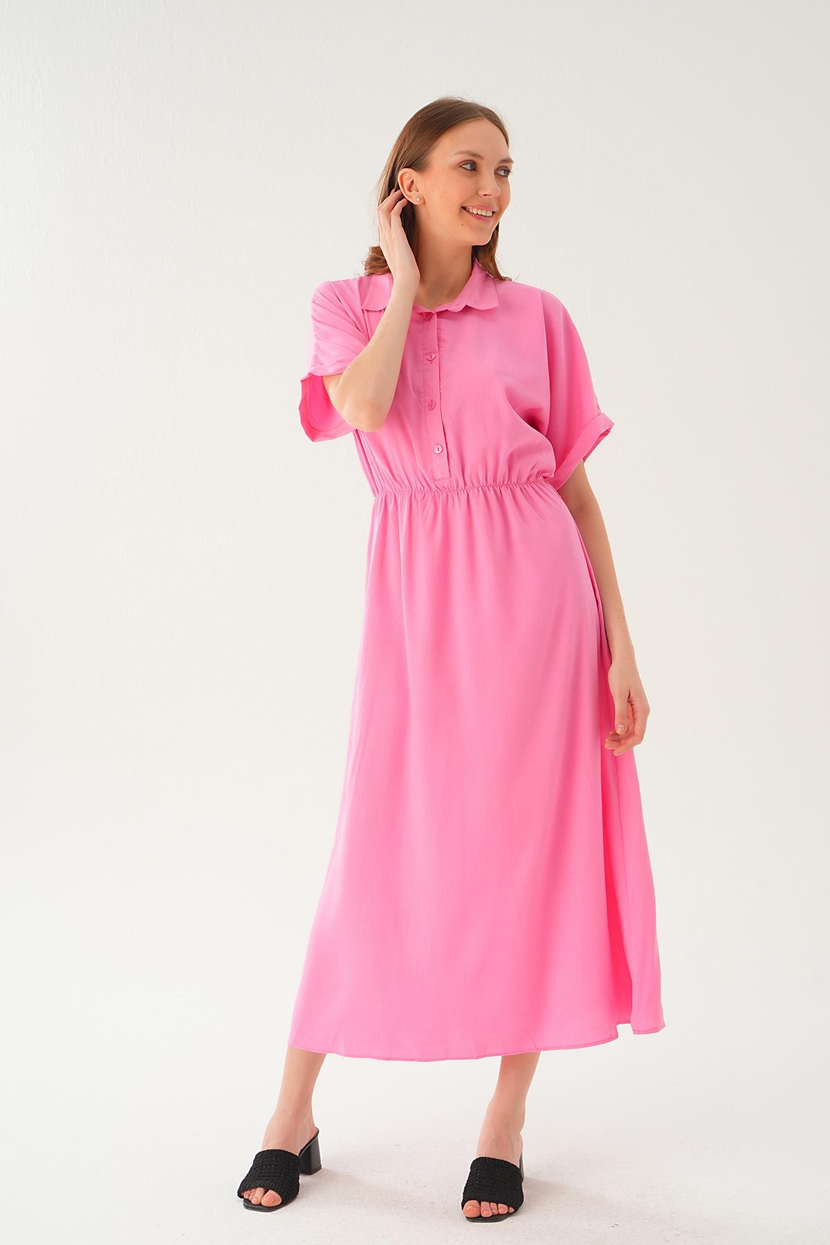 Pembe Gömlek Yaka Elbise 8663 - 4