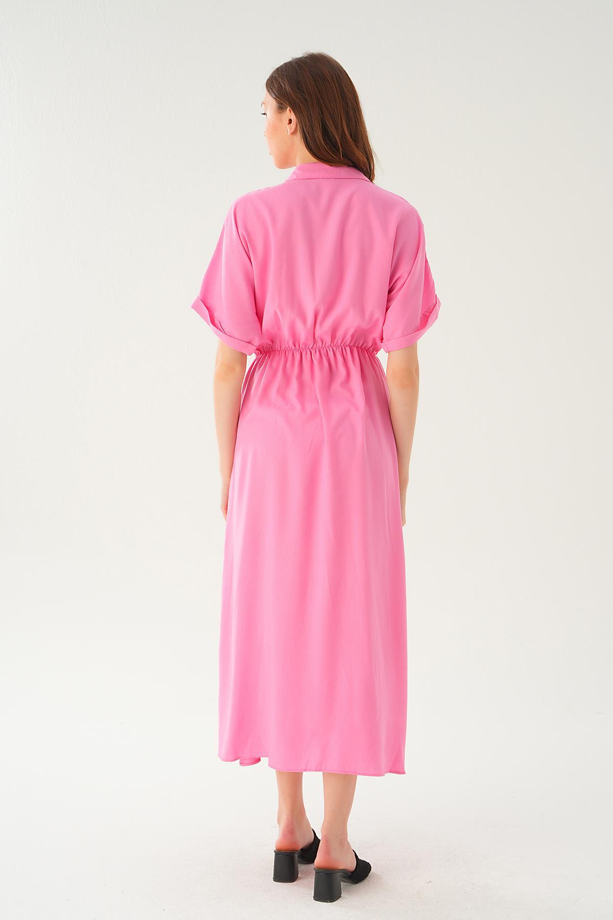 Pembe Gömlek Yaka Elbise 8663 - 5