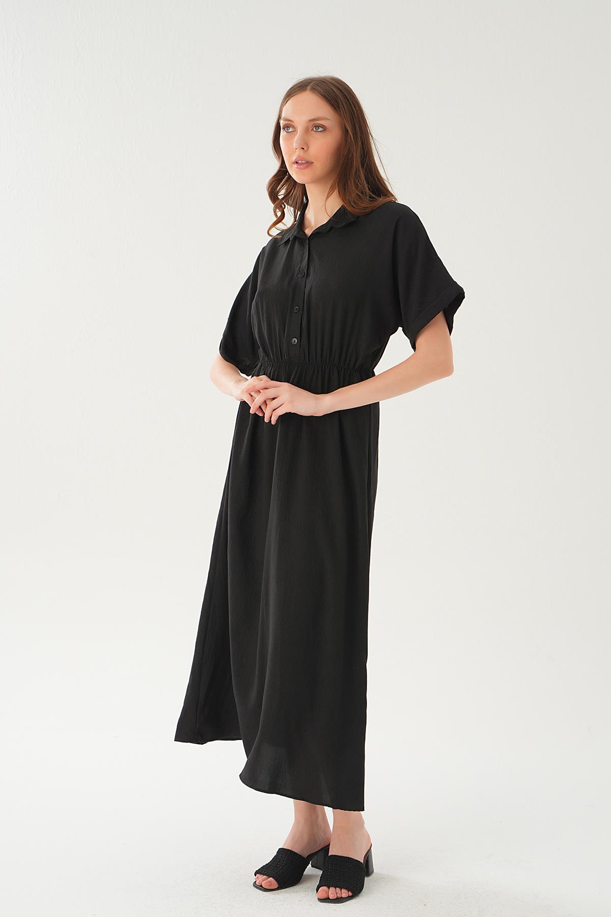 Siyah Gömlek Yaka Elbise 8663 - 2