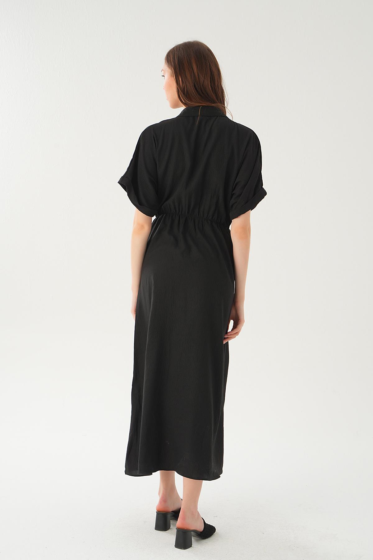 Siyah Gömlek Yaka Elbise 8663 - 5