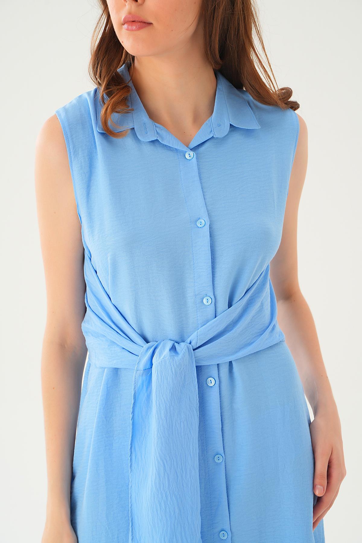 Bebe Mavi Bağlama Detay Elbise 8667 - 5