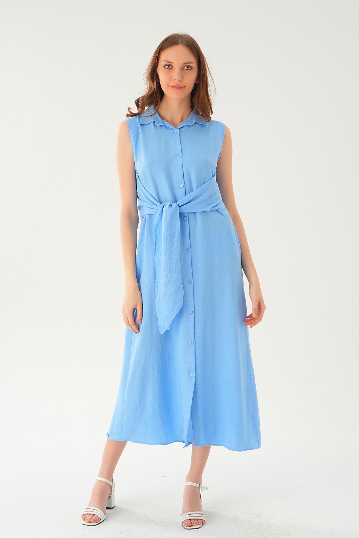 Bebe Mavi Bağlama Detay Elbise 8667 - 6