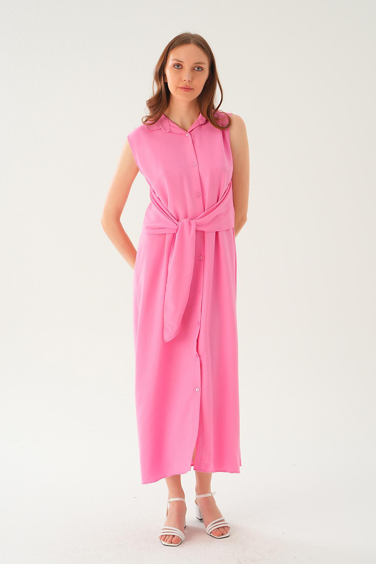 Pembe Bağlama Detay Elbise 8667 - 3