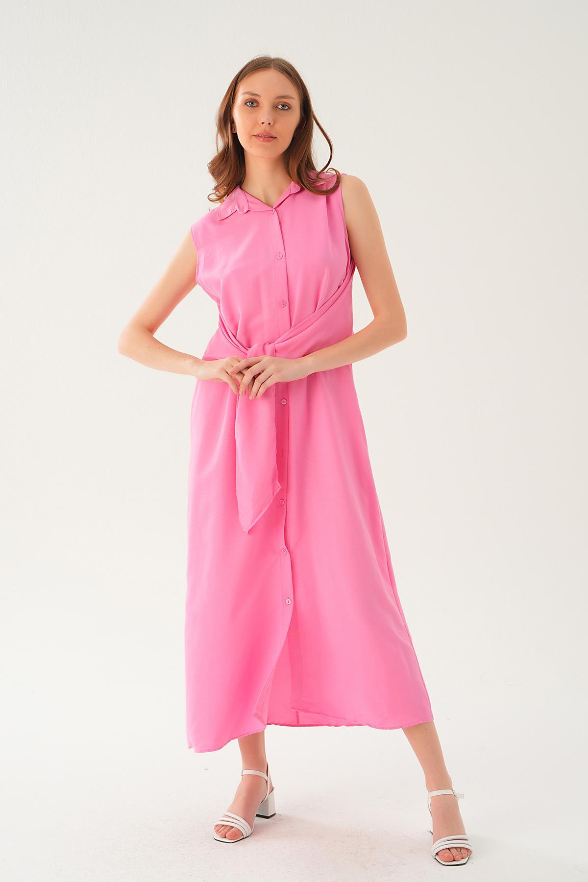 Pembe Bağlama Detay Elbise 8667 - 1