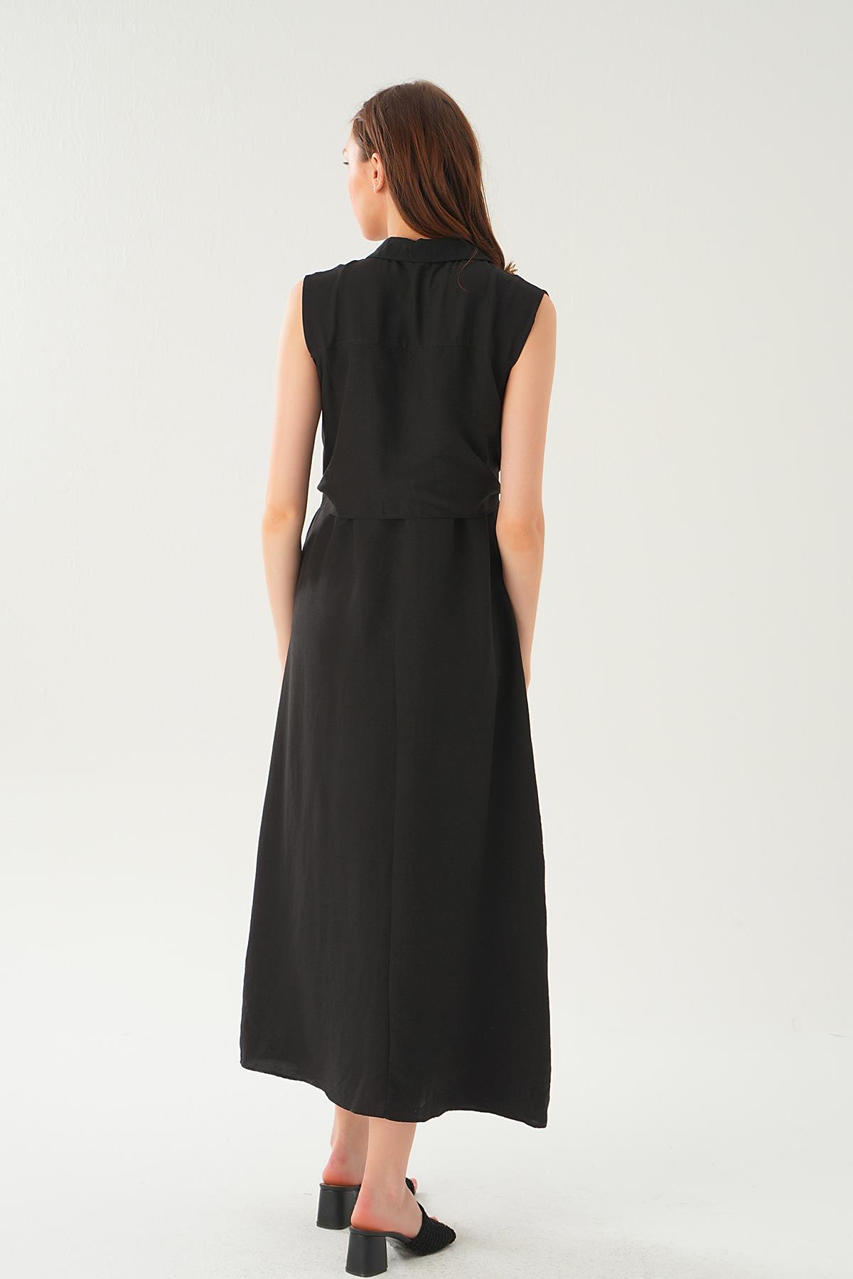 Siyah Bağlama Detay Elbise 8667 - 4