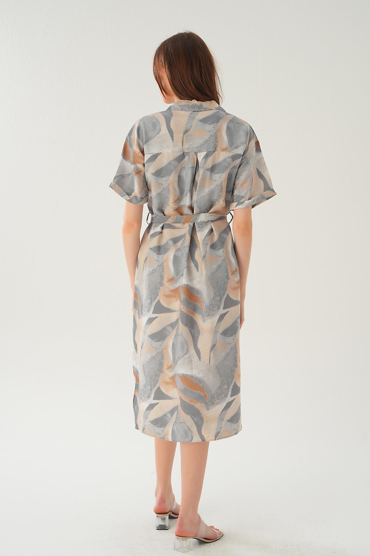 Gri Cep Detay Uzun Elbise 8670 - 3