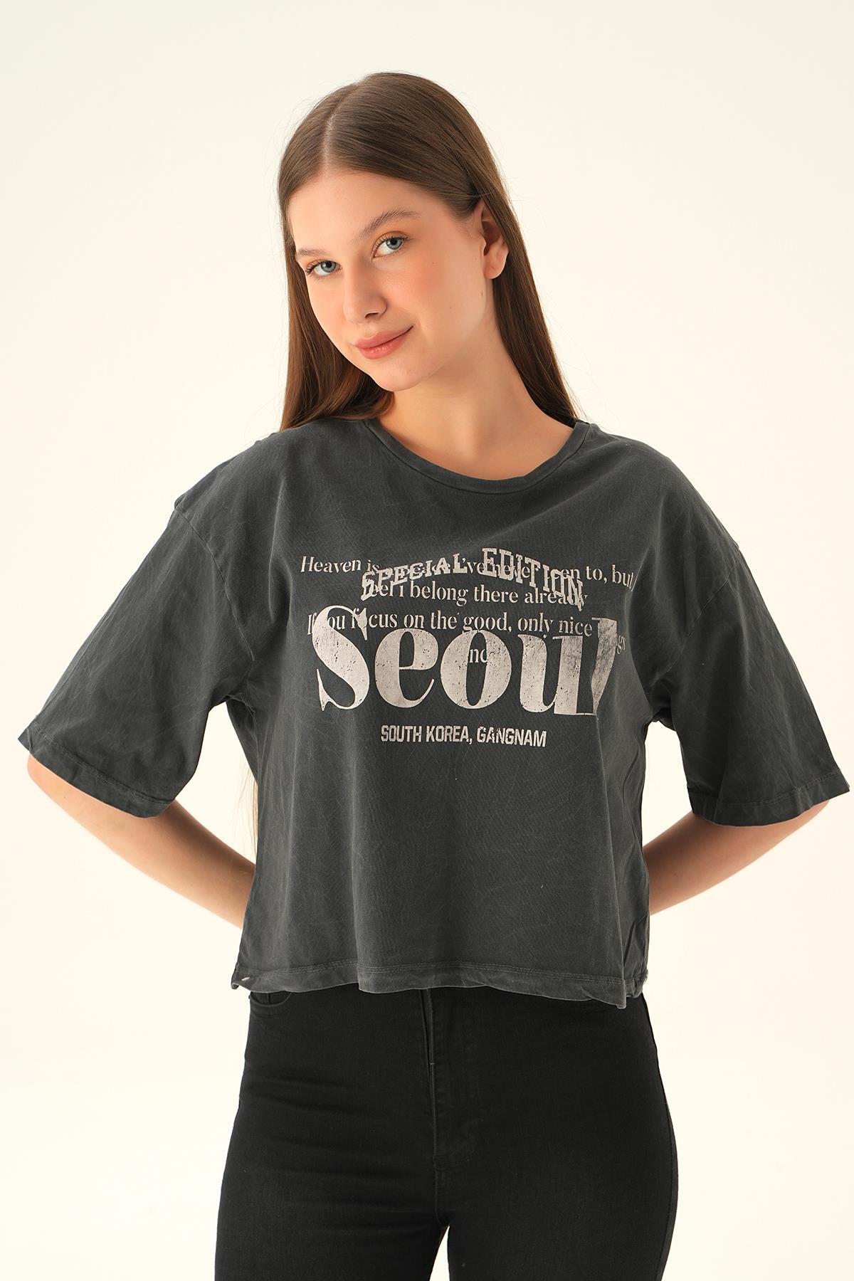 Füme Yıkamalı Tişört 8716 