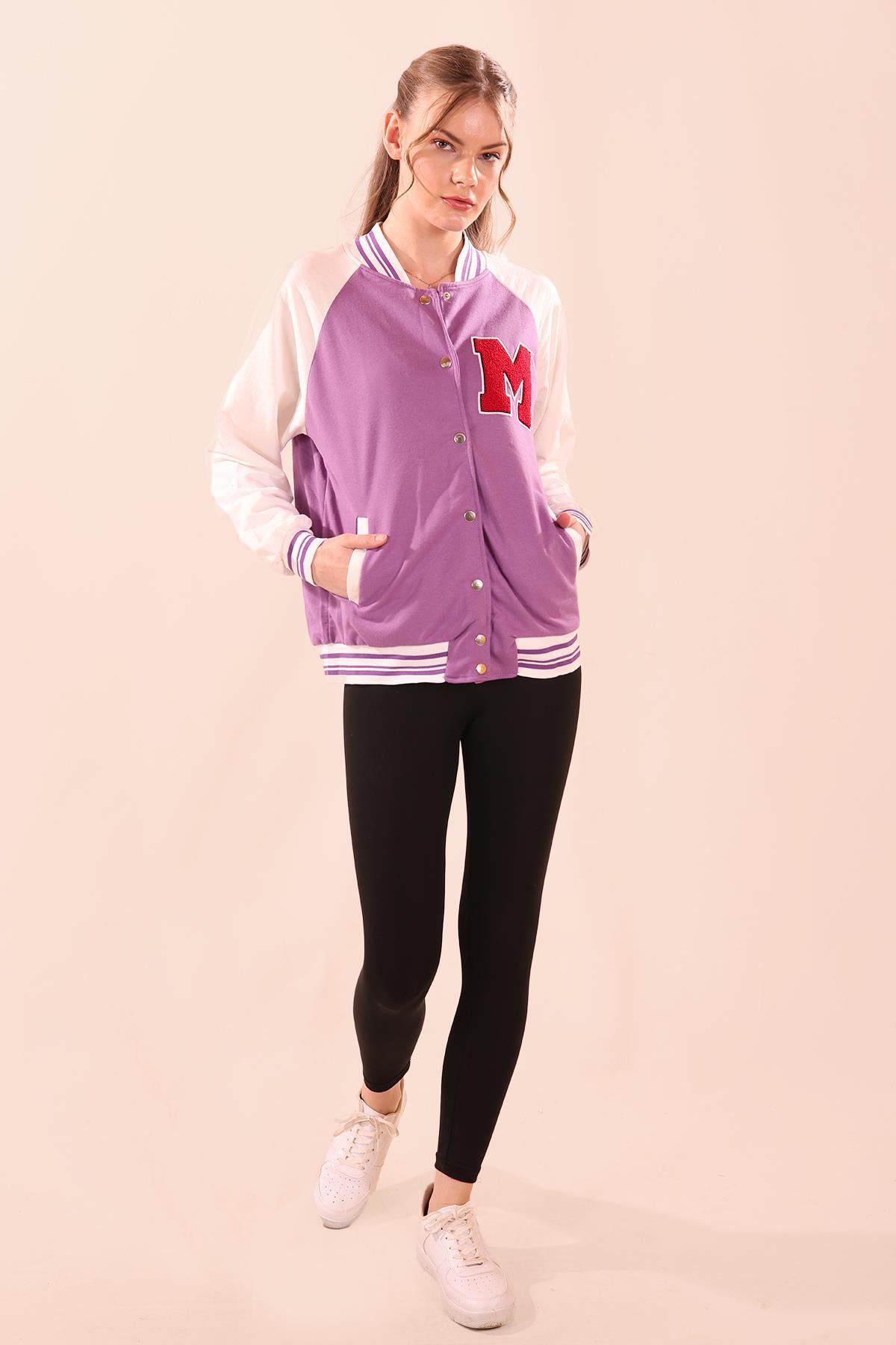 Lila M Baskı Kolej Ceket 8831 - 2