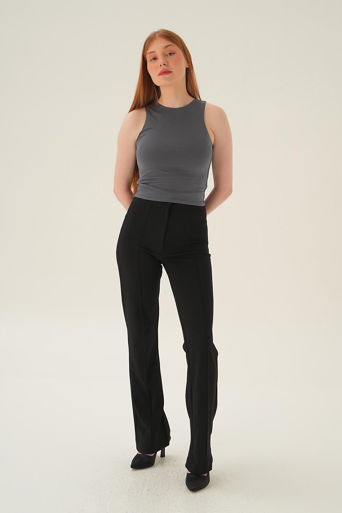 8867 Bisiklet Yaka Bluz Füme - 5