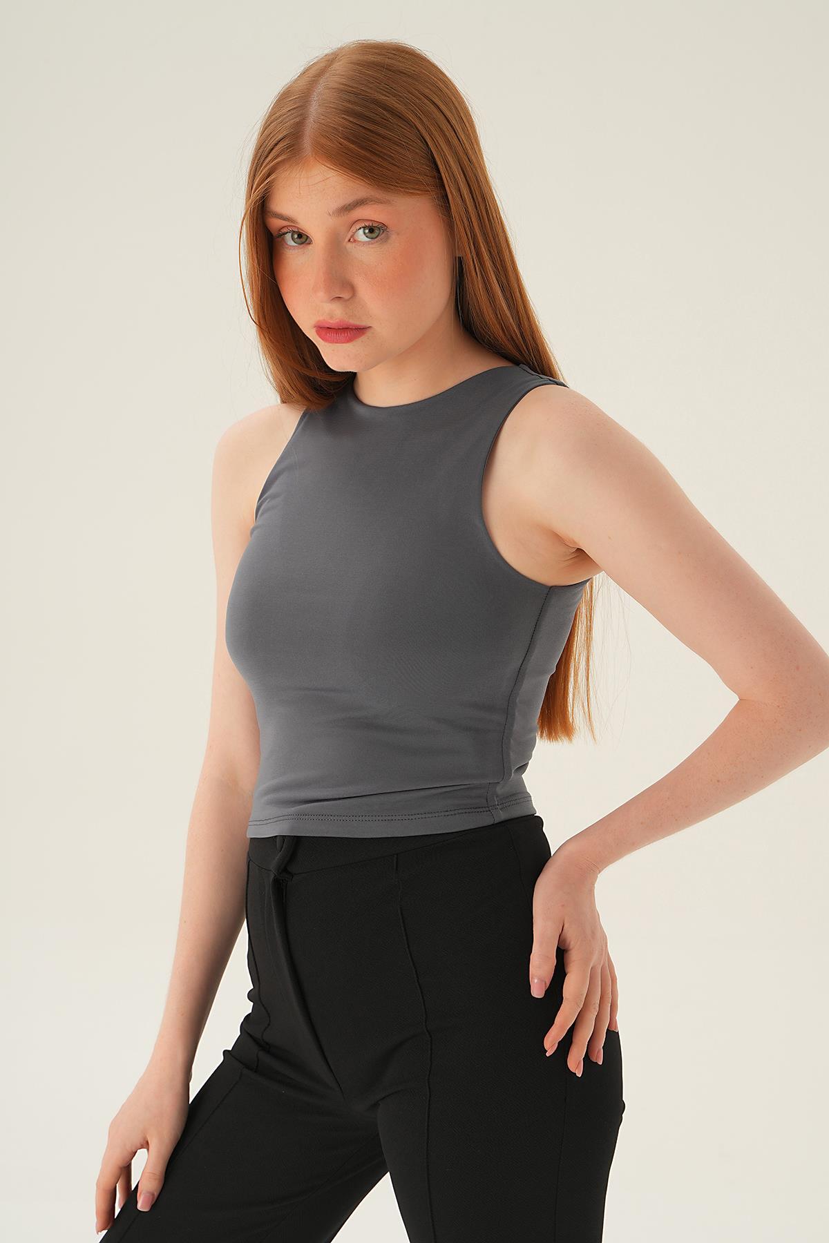 Füme Bisiklet Yaka Bluz 8867 - 2