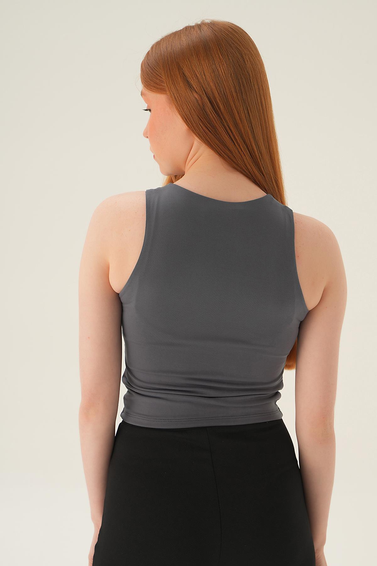 Füme Bisiklet Yaka Bluz 8867 - 3