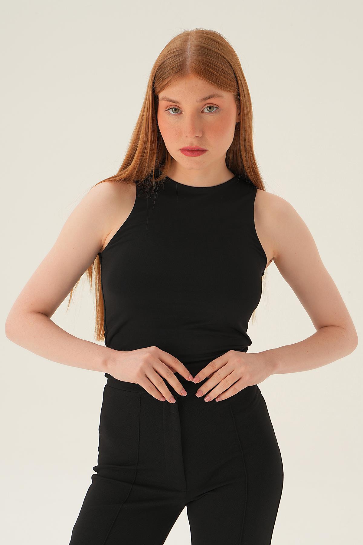 8867 Bisiklet Yaka Bluz Siyah - 2