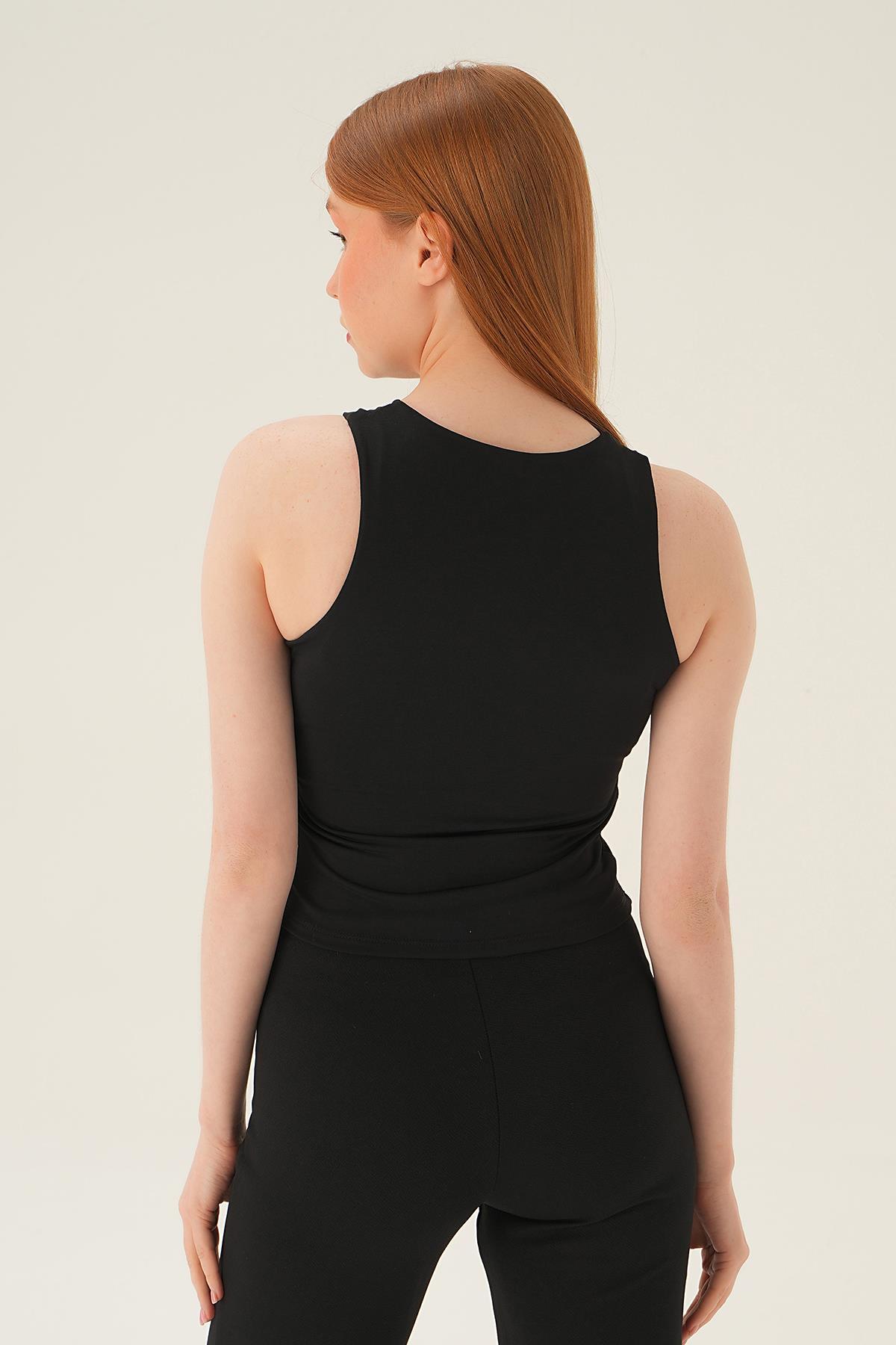 8867 Bisiklet Yaka Bluz Siyah - 3