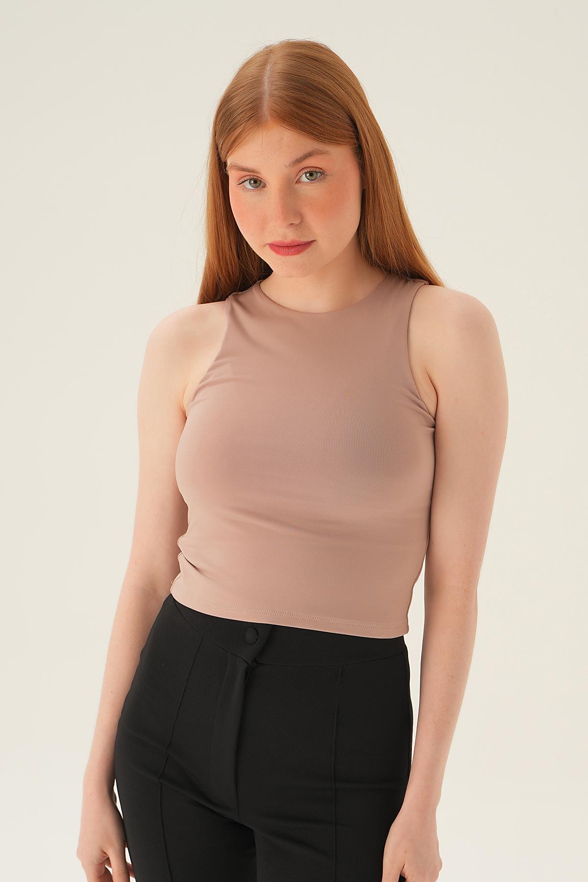 8867 Bisiklet Yaka Bluz Vizon - 1