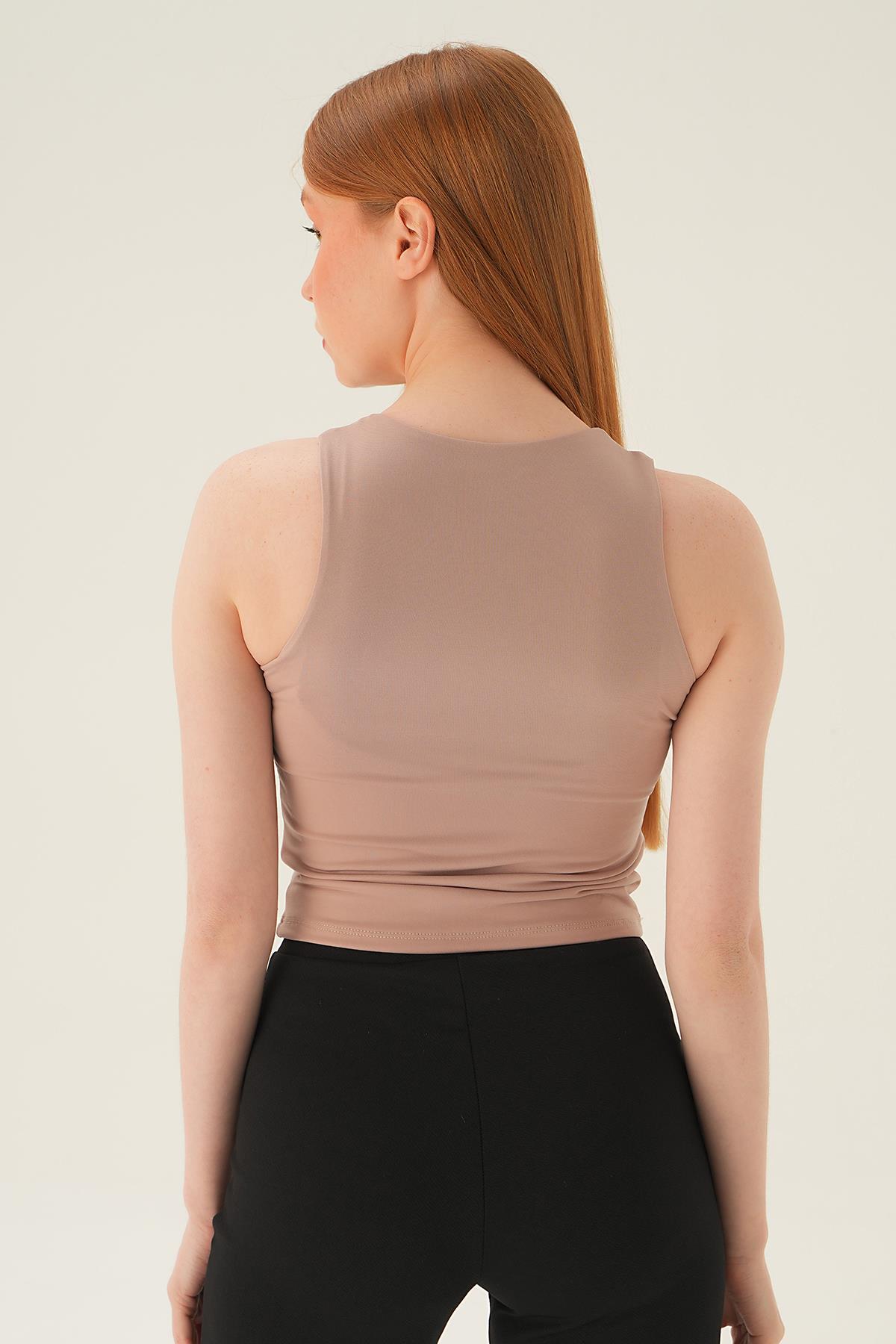 8867 Bisiklet Yaka Bluz Vizon - 3