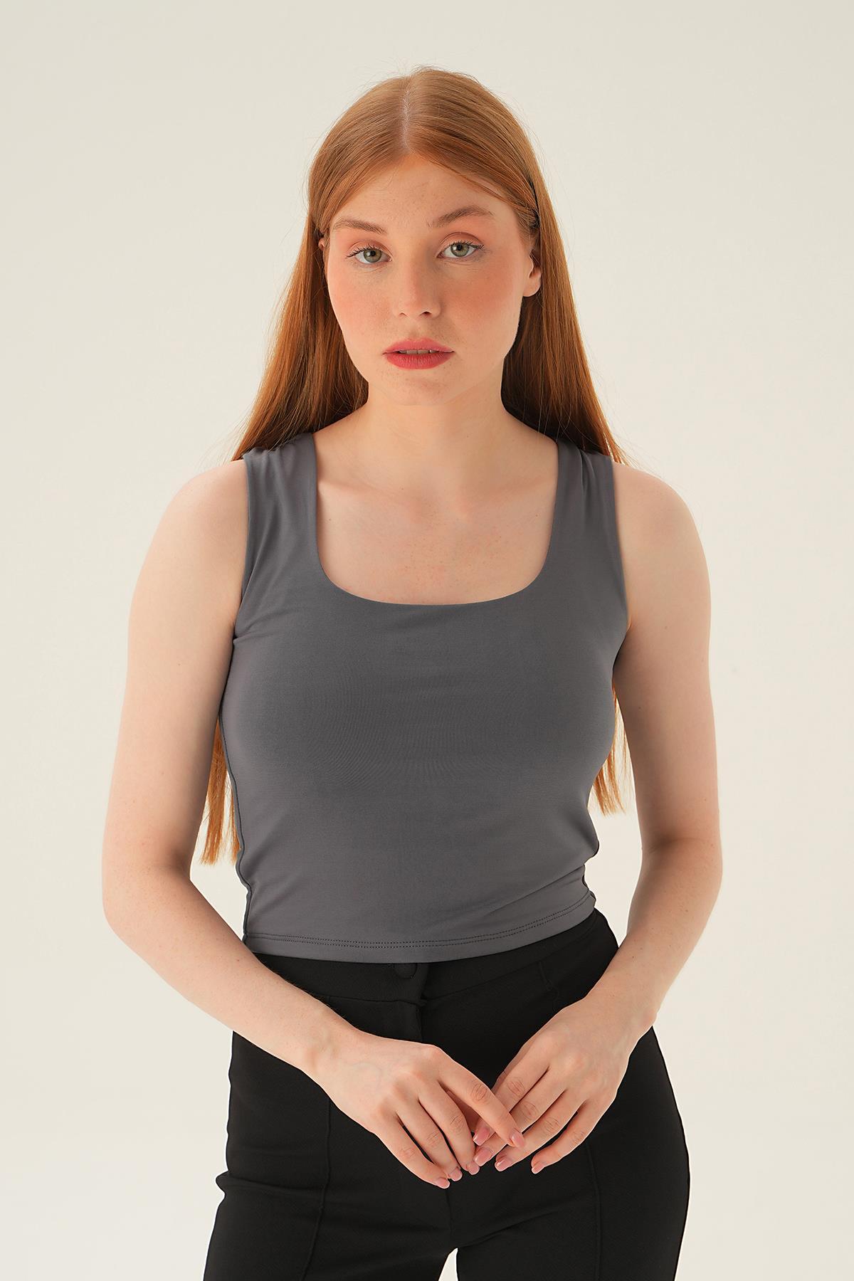 Füme Kare Yaka Bluz 8876 - 1