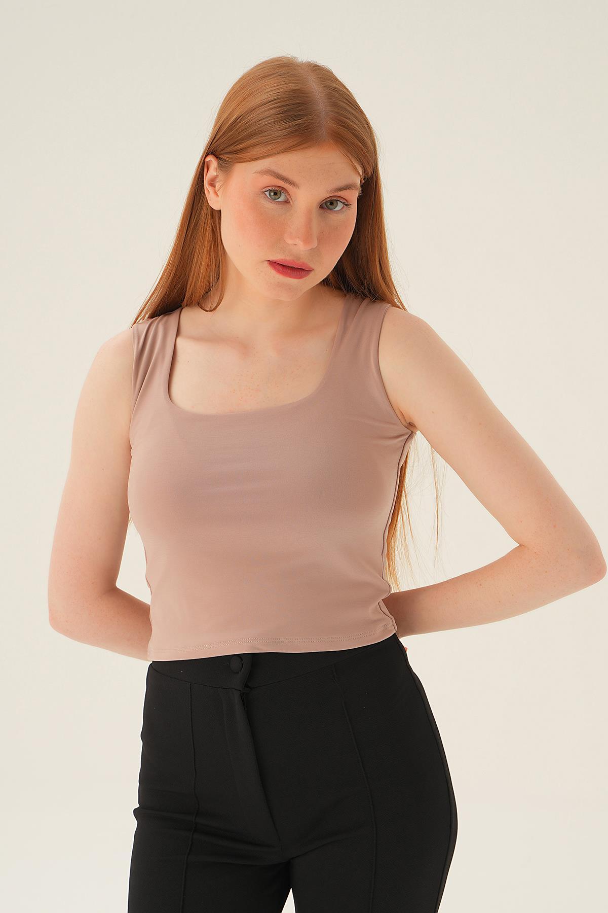 8876 Kare Yaka Bluz Vizon 