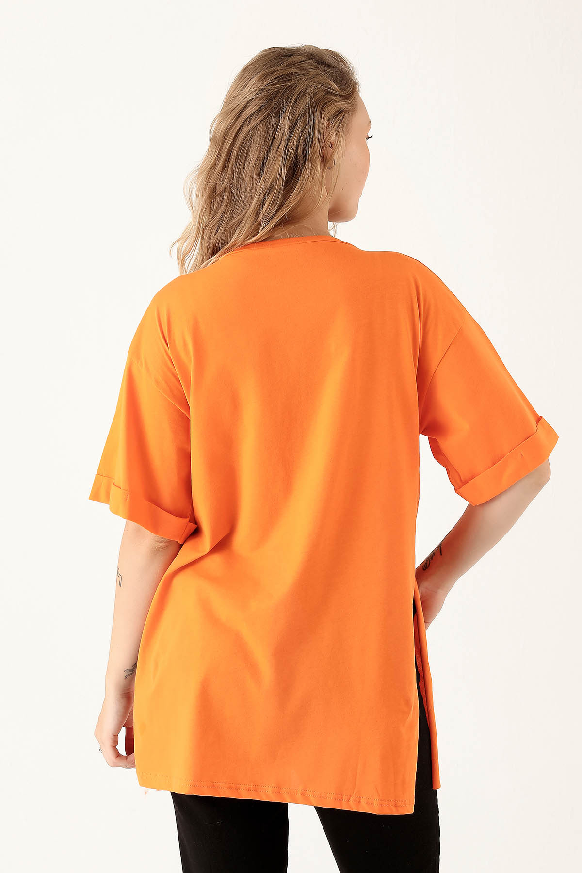 Orange Yan Yırtmaç Dubble Kol Tişört 9000M - 5