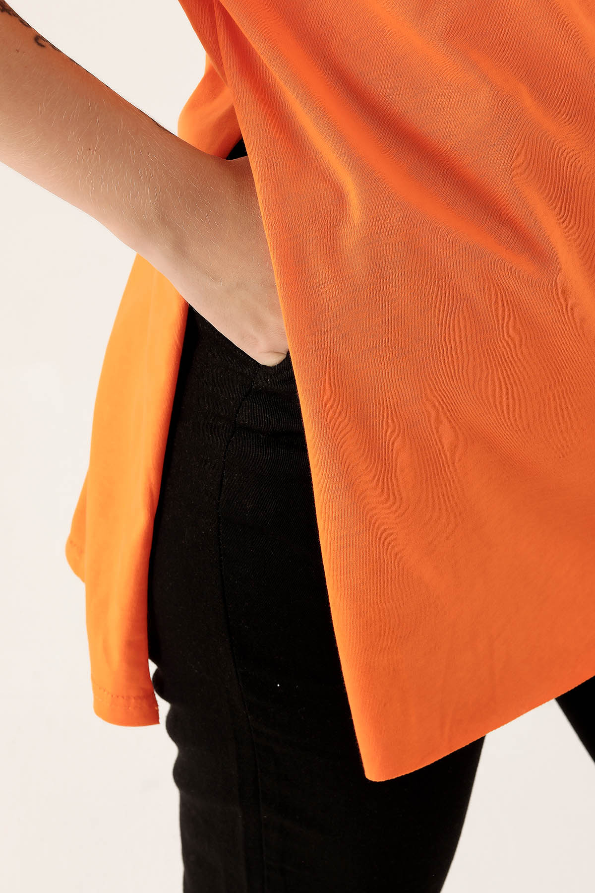 Orange Yan Yırtmaç Dubble Kol Tişört 9000M - 6