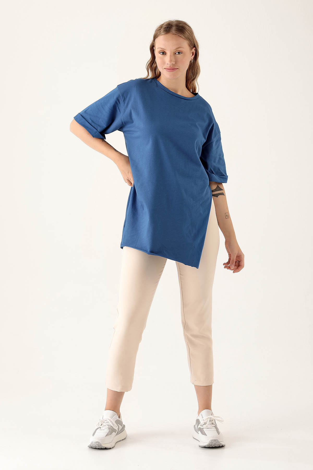 Saks Yan Yırtmaç Dubble Kol Tişört 9000M - 3