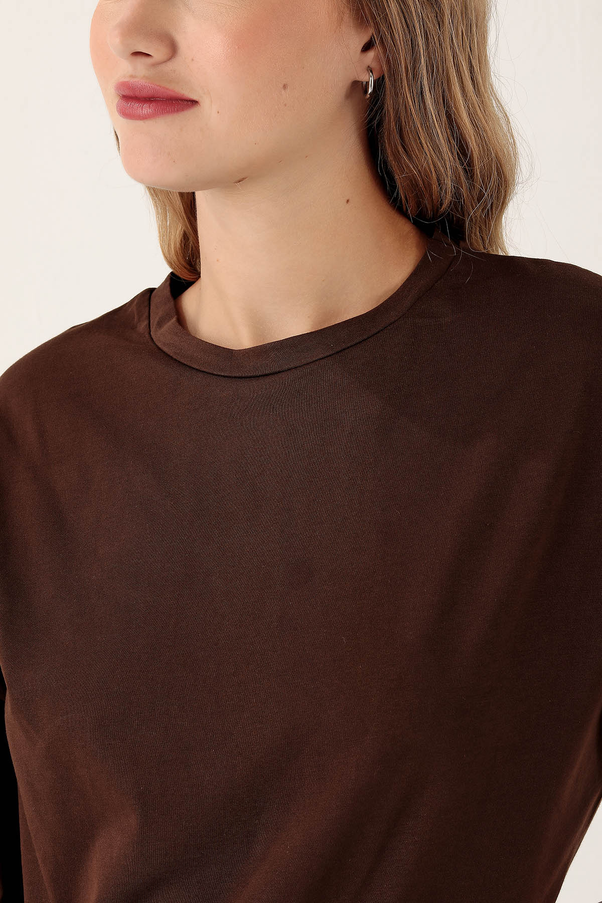 9001M Bisiklet Yaka Oversize Tişört Acı Kahve - 6