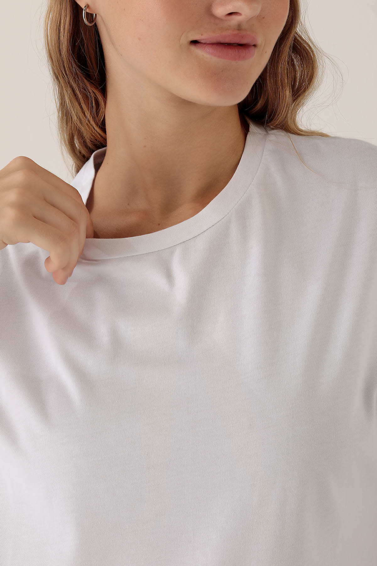 9001M Bisiklet Yaka Oversize Tişört Ekru - 6