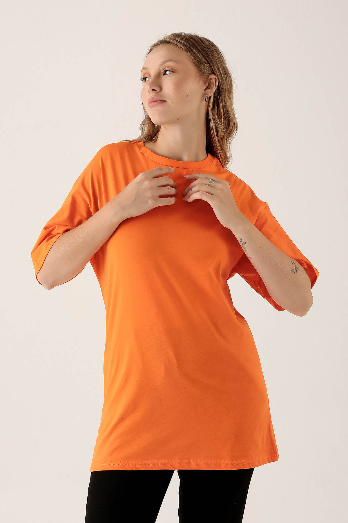 Orange Bisiklet Yaka Oversize Tişört 9001M - 2