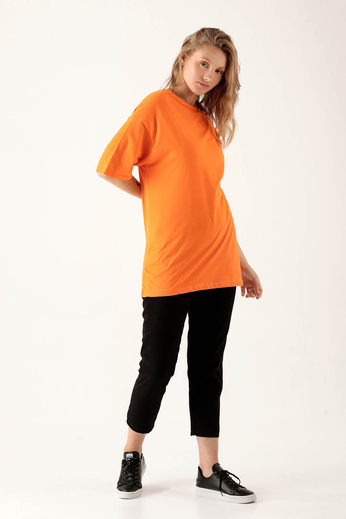 Orange Bisiklet Yaka Oversize Tişört 9001M - 4