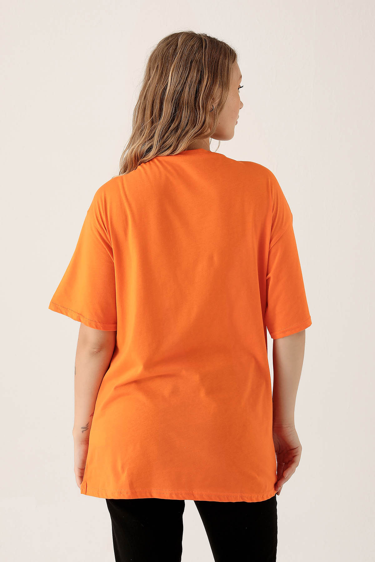 Orange Bisiklet Yaka Oversize Tişört 9001M - 5