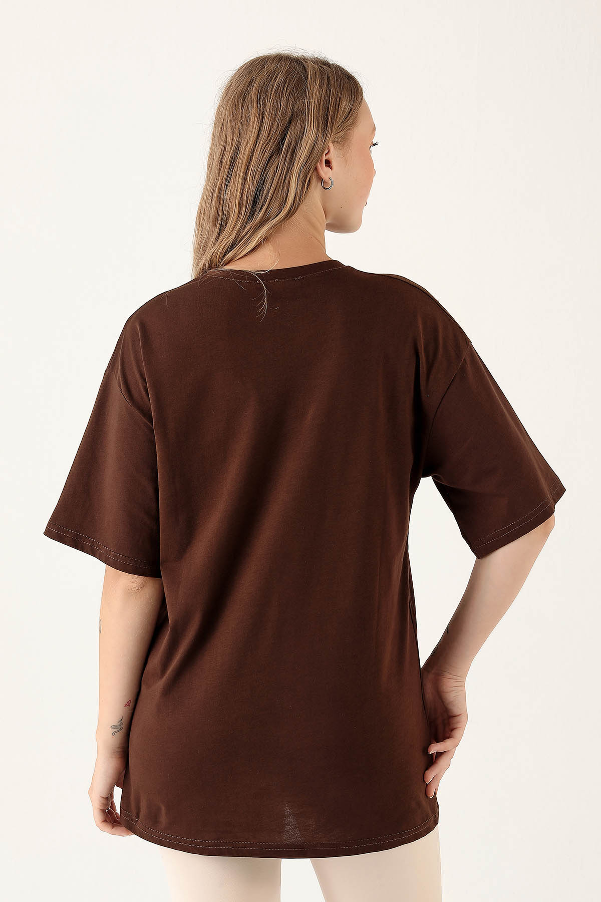 9002M V Yaka Oversize Tişört Acı Kahve - 5