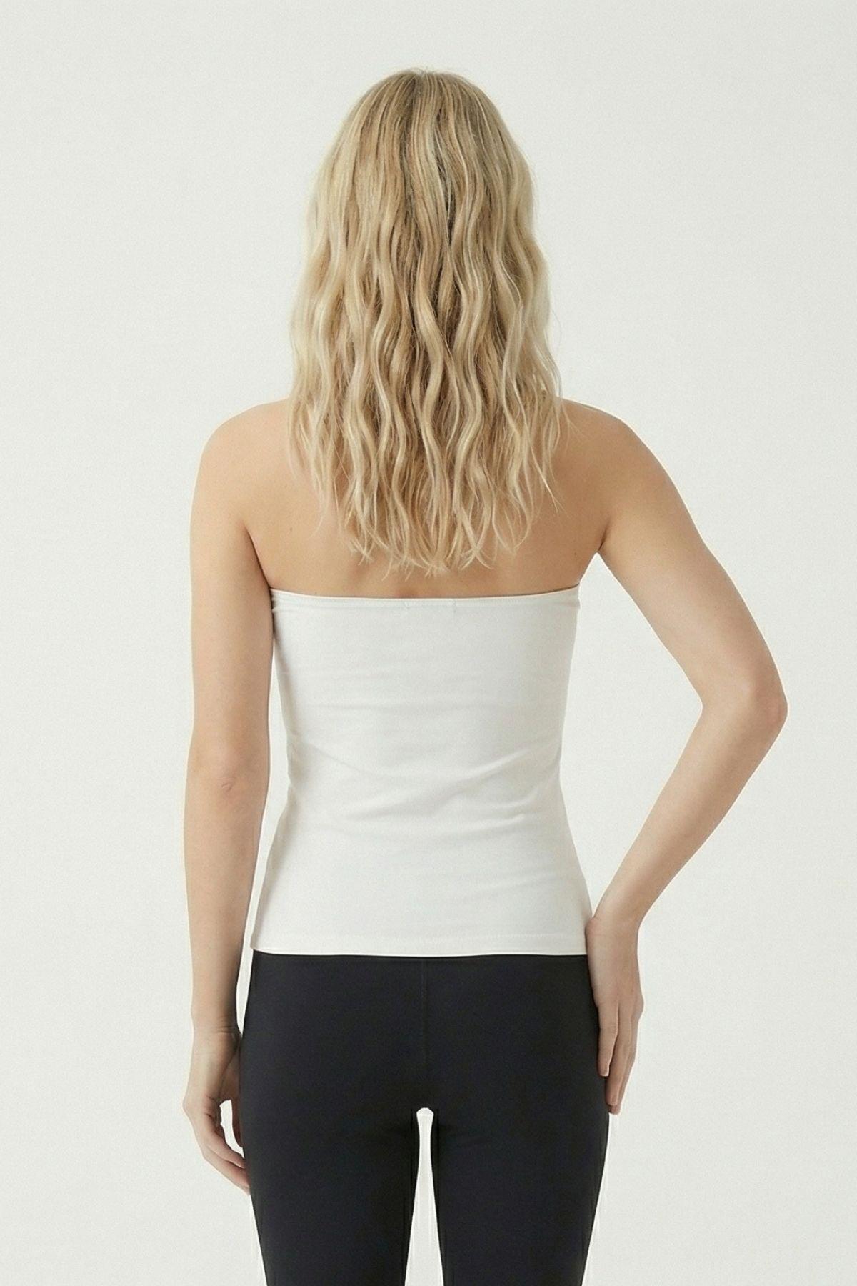 Beyaz Yırtmaçlı Straplez Bluz 9008 - RAYS