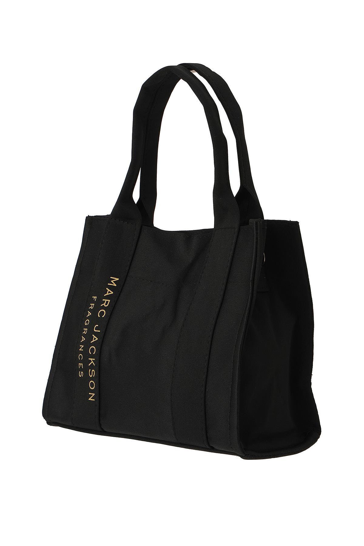 9009 Kumaş Şerit Yazılı Çanta Siyah - 2