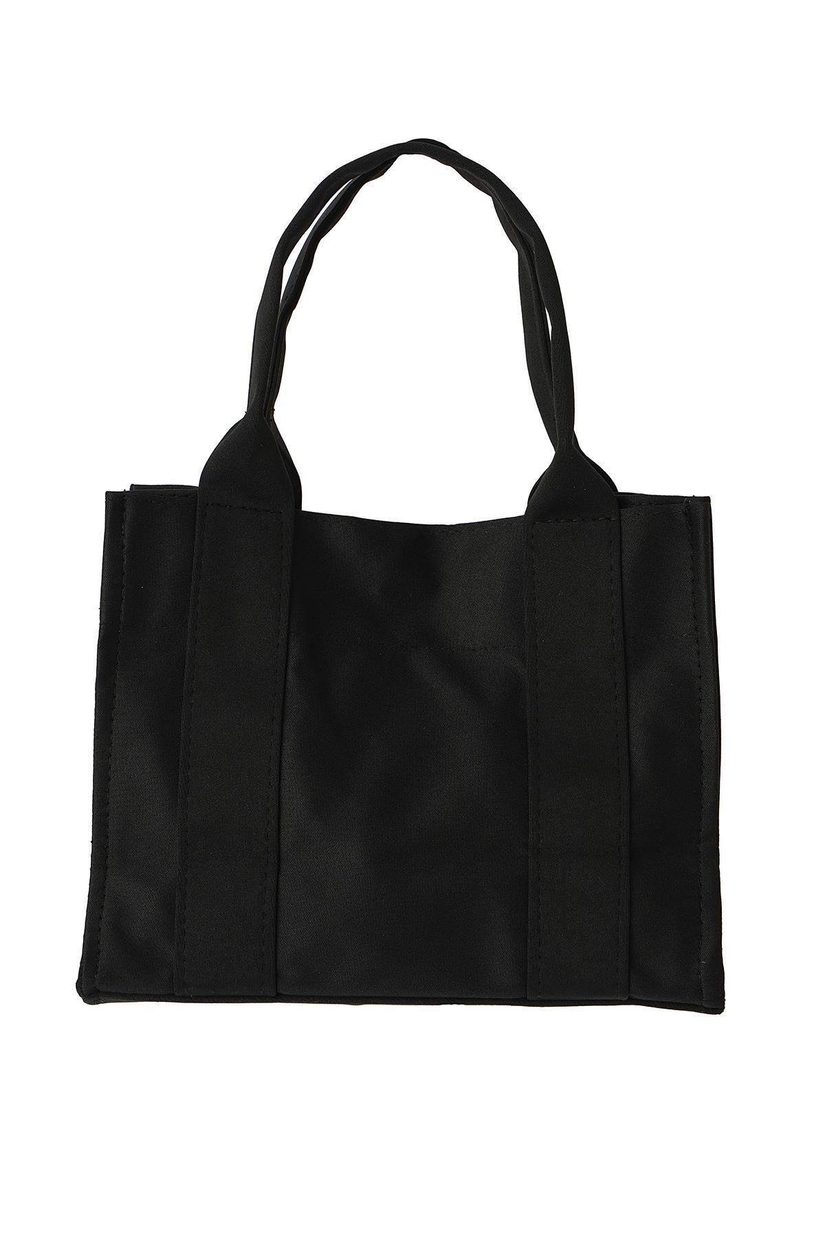 9009 Kumaş Şerit Yazılı Çanta Siyah - 3