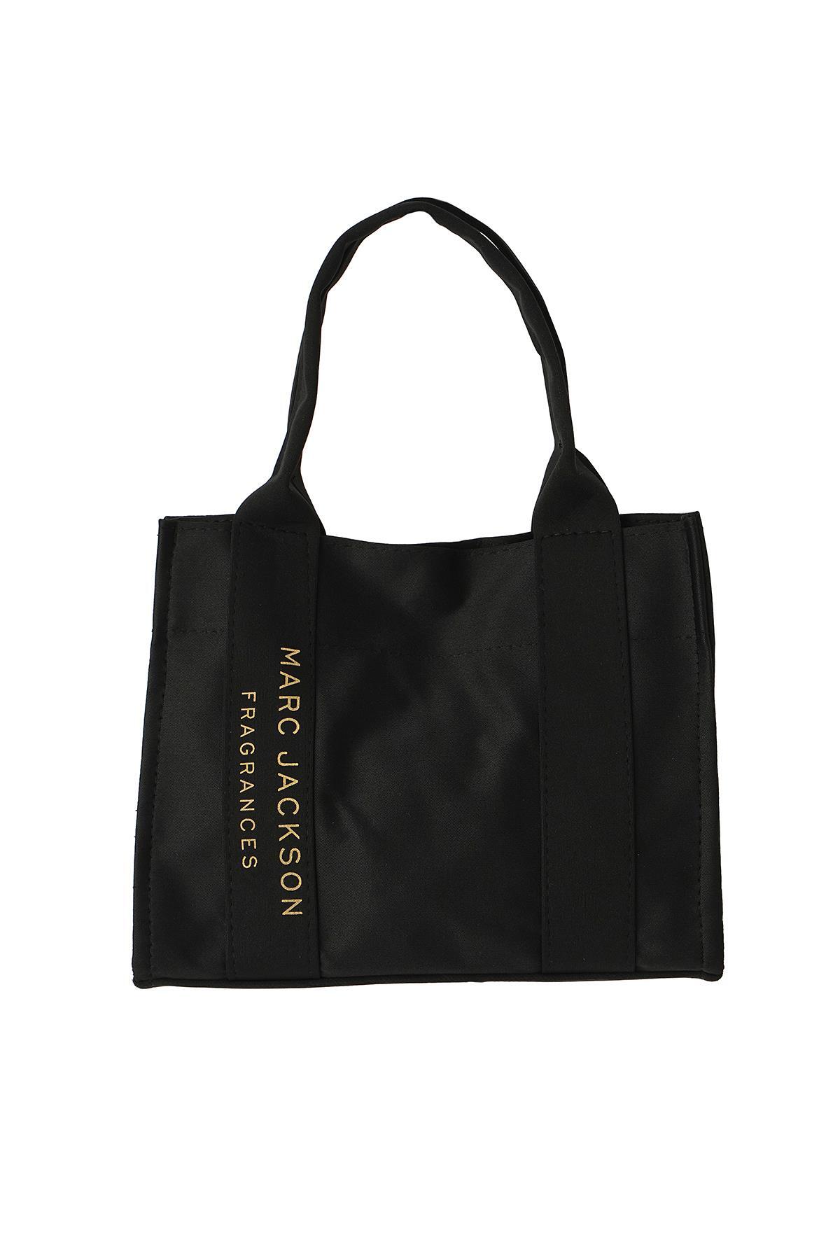 9009 Kumaş Şerit Yazılı Çanta Siyah - 4