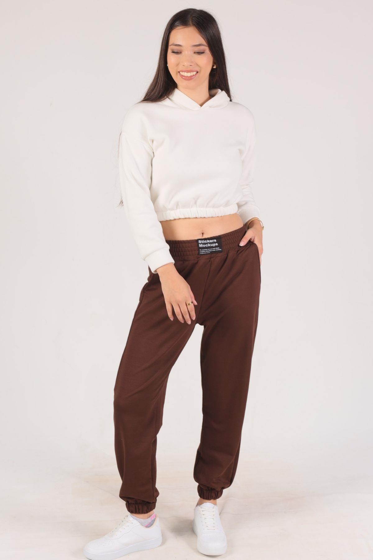 Acı Kahve Bel Arma Paça Lastik Eşofman 9009M - 1