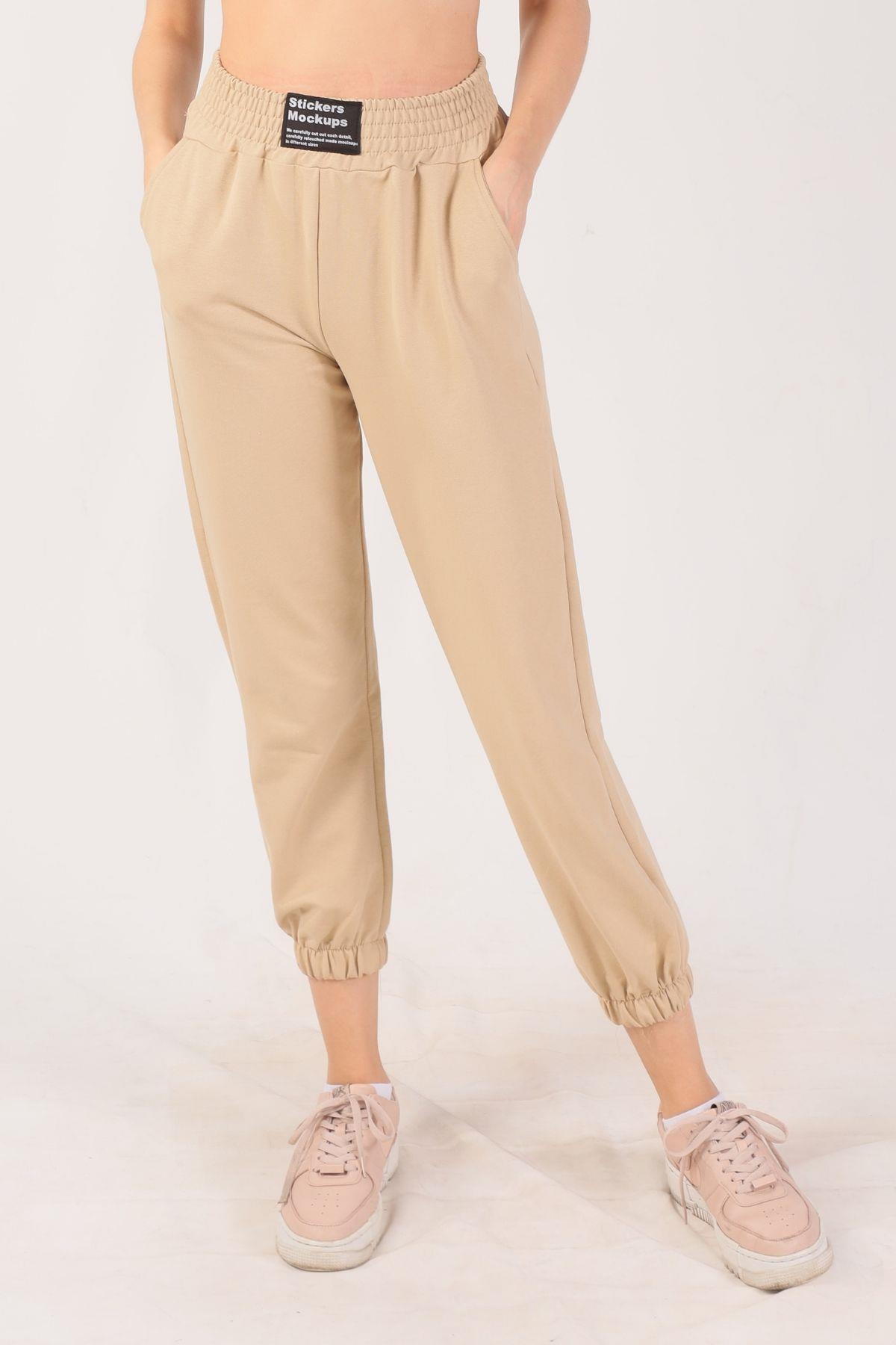 9009M Bel Arma Paça Lastik Eşofman Bej - 2