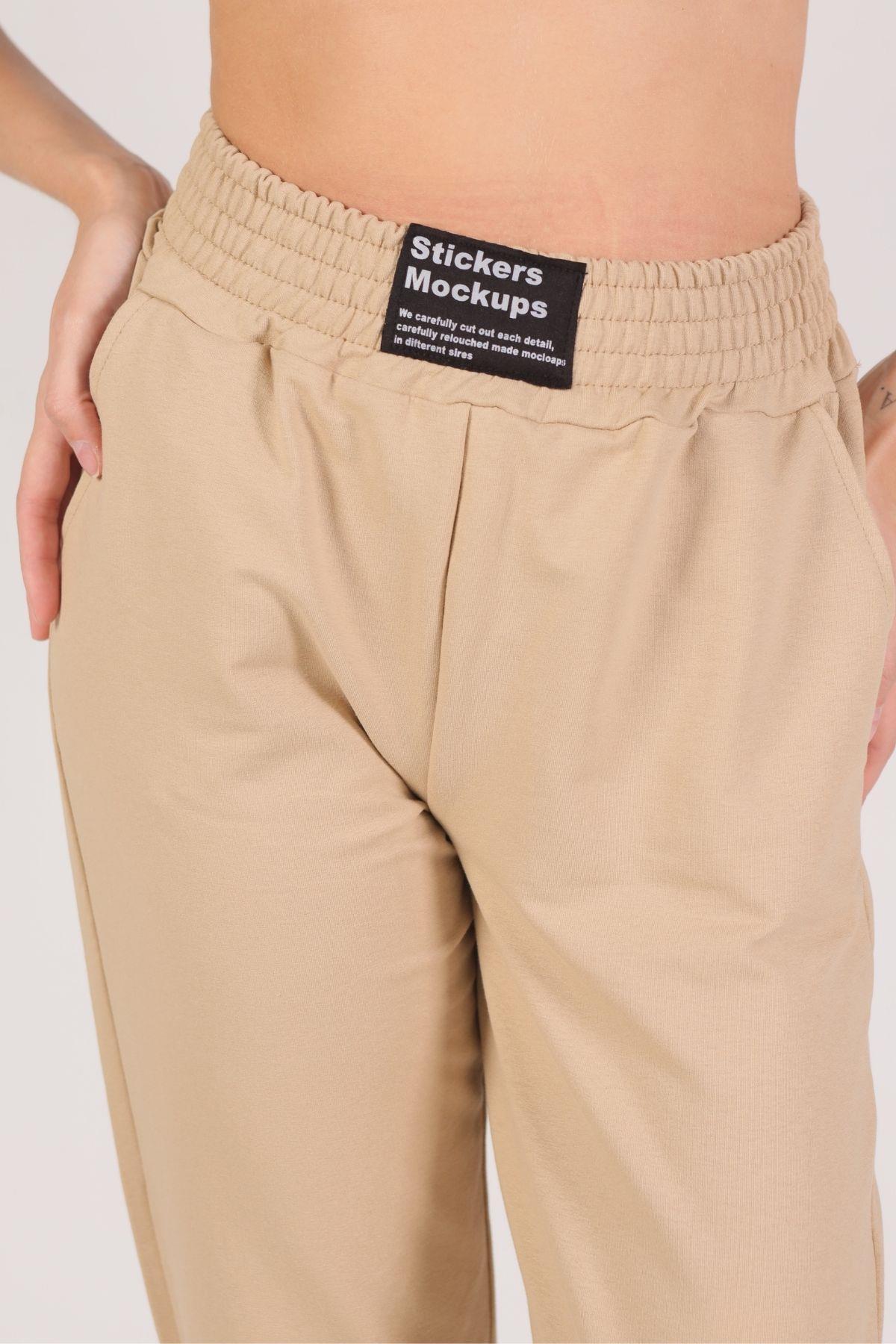 9009M Bel Arma Paça Lastik Eşofman Bej - 6