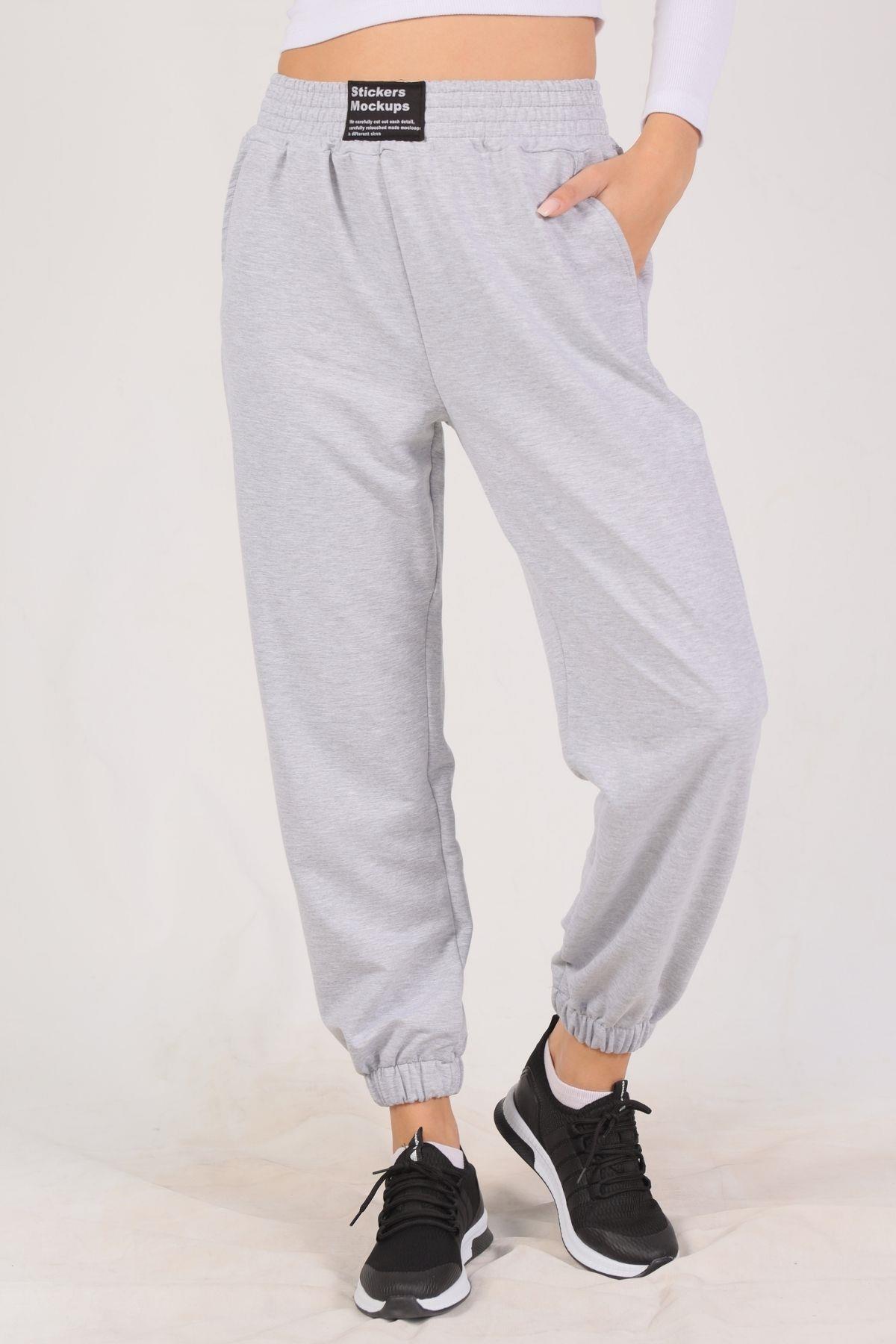 9009M Bel Arma Paça Lastik Eşofman Gri - 2