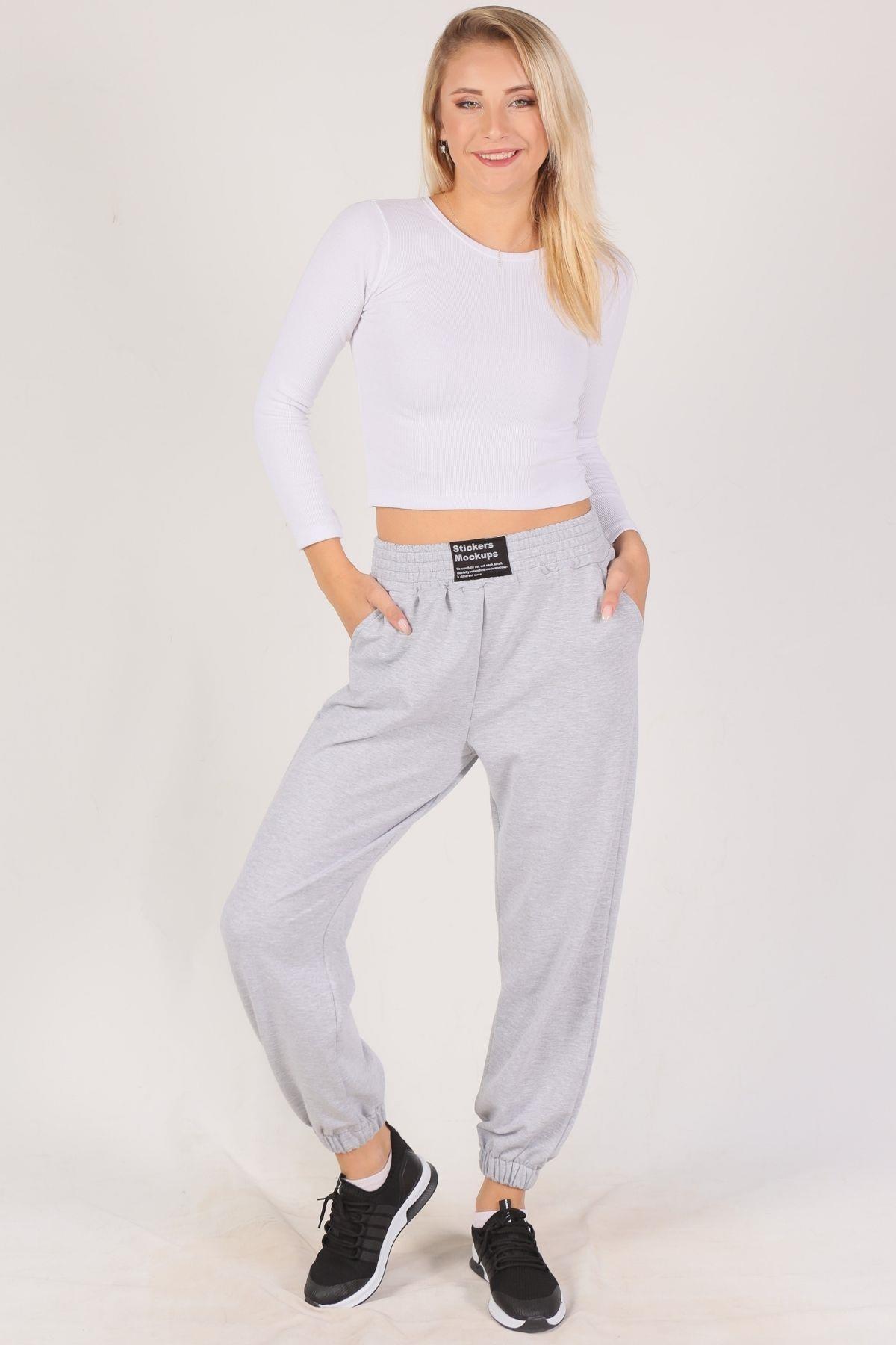 Gri Bel Arma Paça Lastik Eşofman 9009M 