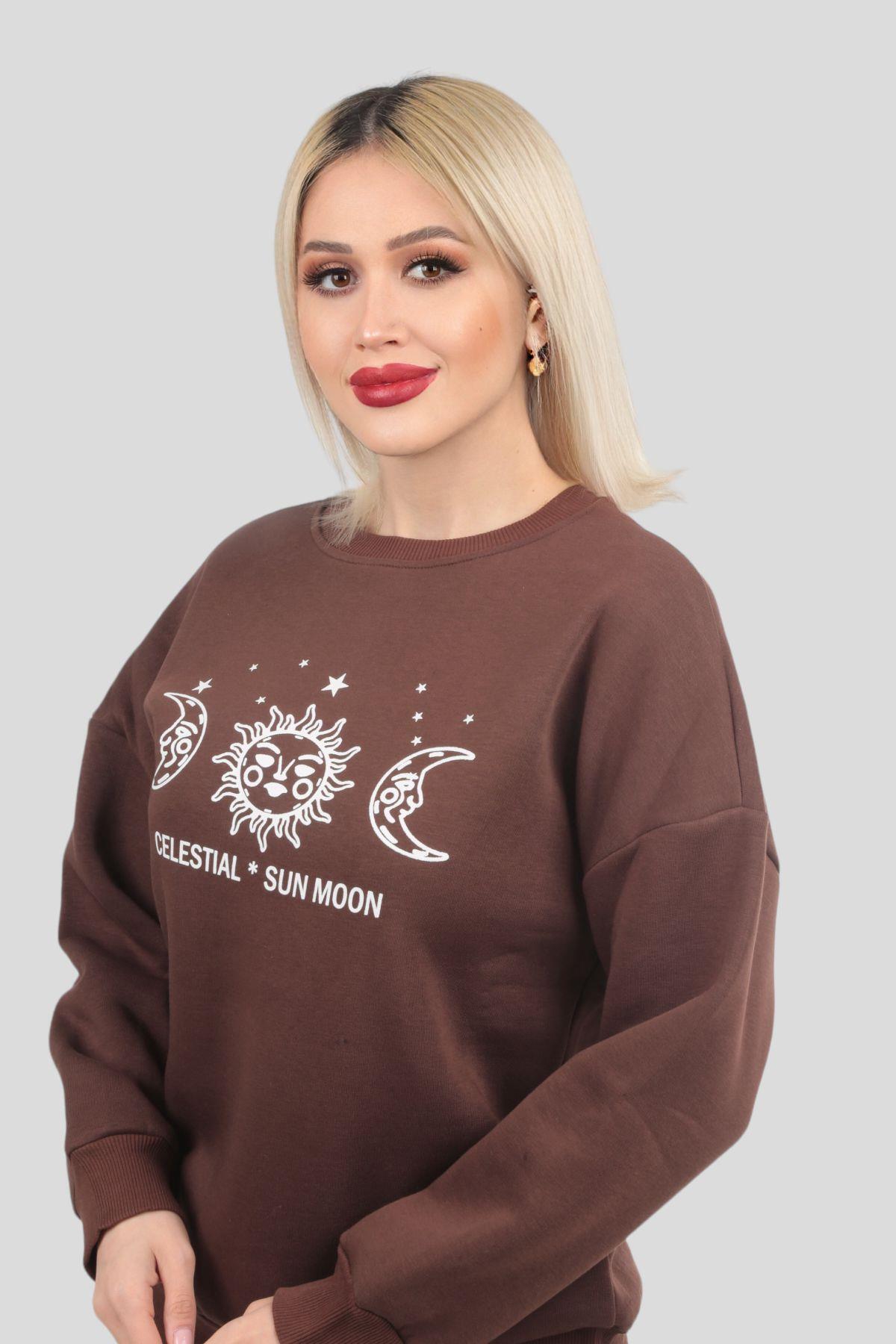 Acı Kahve Sun Moon Baskı Sweat 9016M - 2