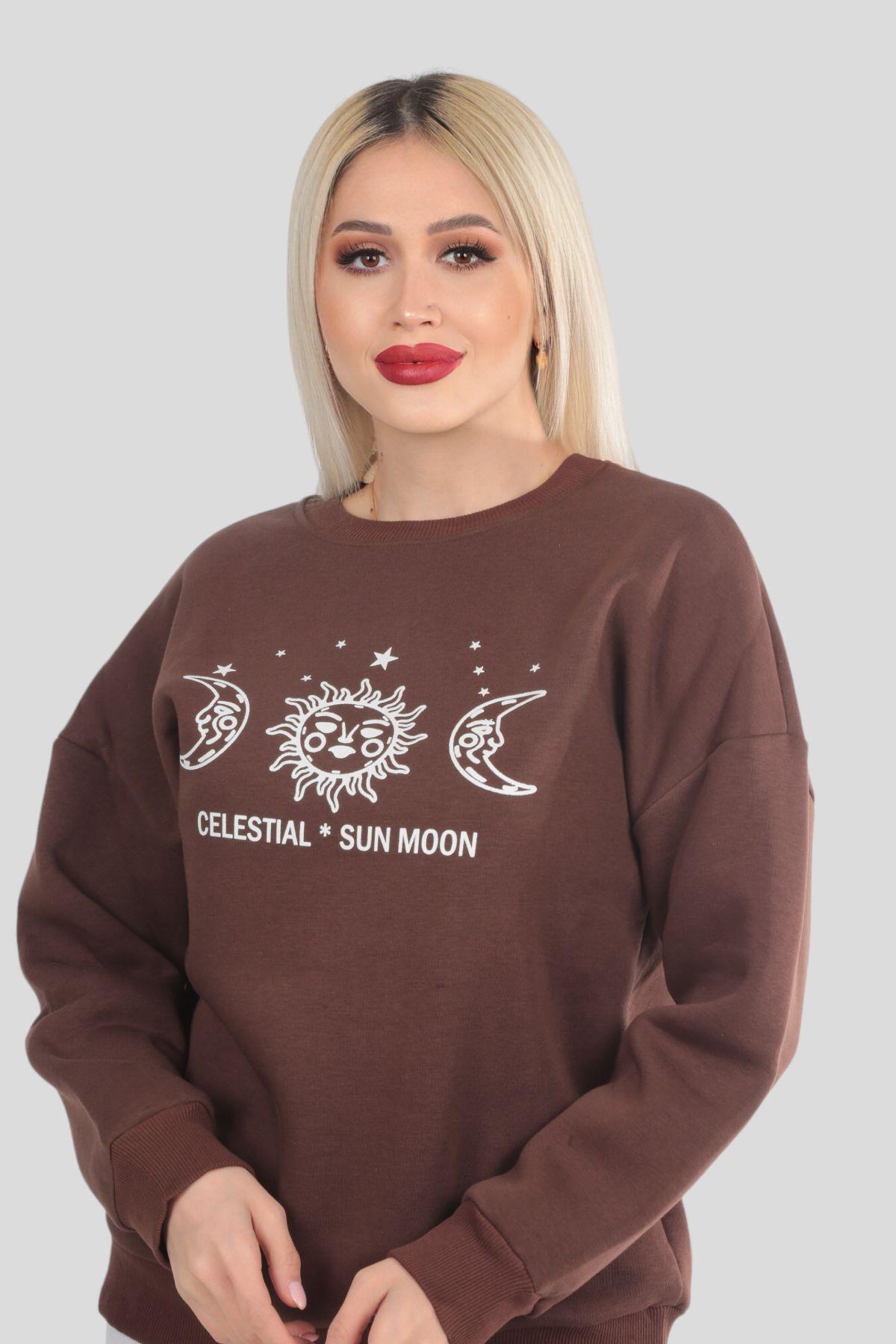 Acı Kahve Sun Moon Baskı Sweat 9016M - 3