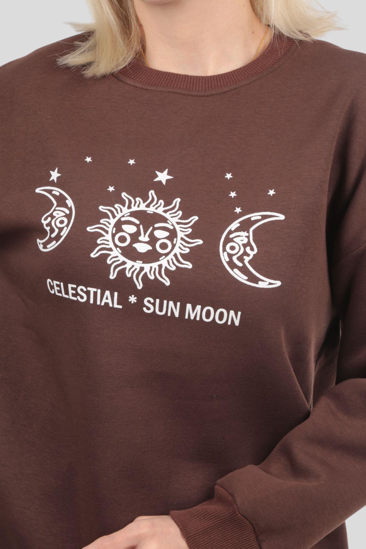 Acı Kahve Sun Moon Baskı Sweat 9016M - 4