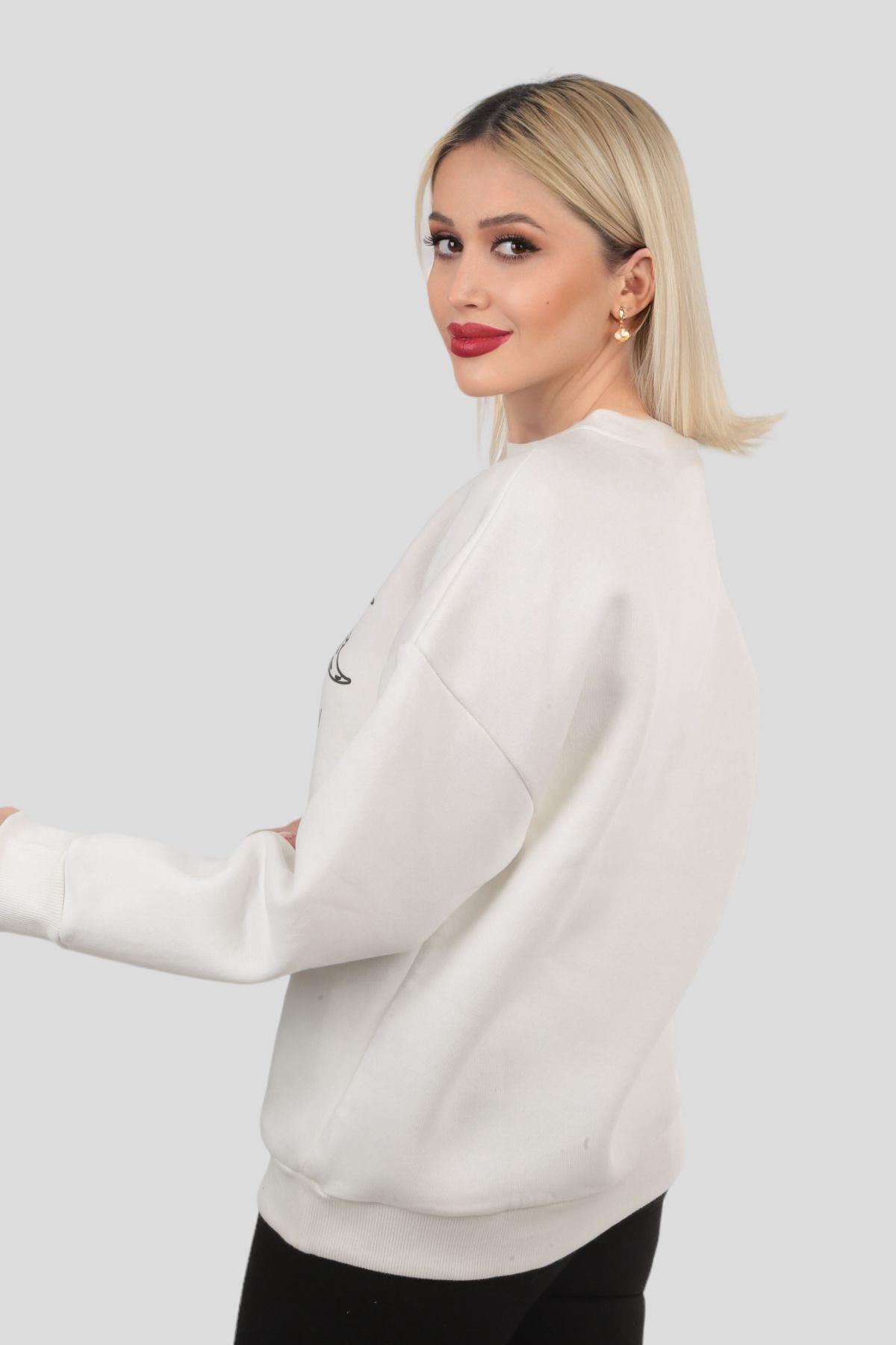 Ekru Sun Moon Baskı Sweat 9016M - 3