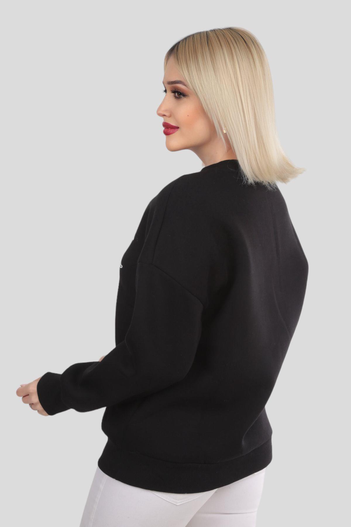 Siyah Sun Moon Baskı Sweat 9016M - 3