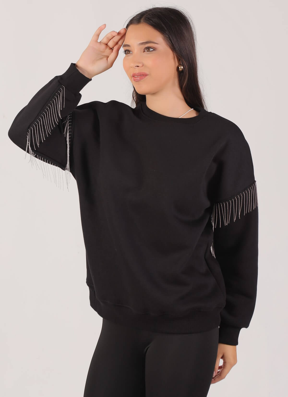 Siyah Zincir Detay Sweat 9017M - 1